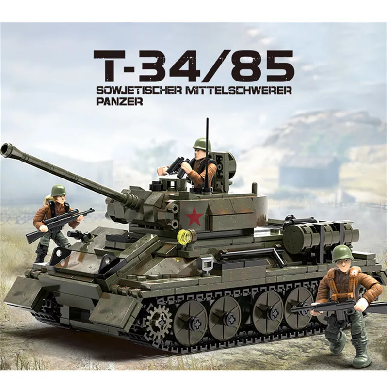 800 pcs M4 Sherman Tank New Year's gift Building Blocks XJ915 Panzer T-34/85 Children's assembled toys Bricks