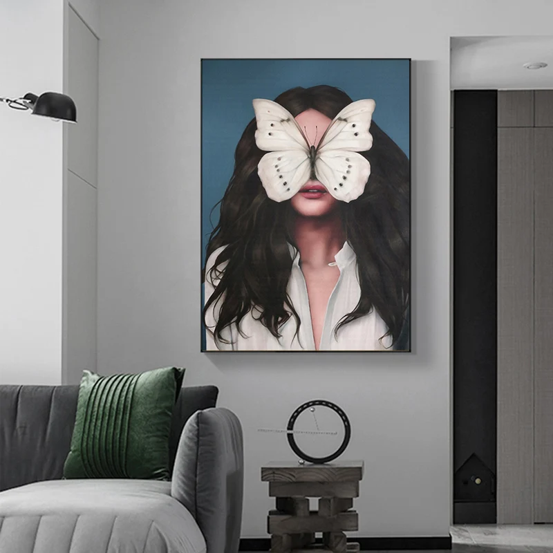 

Abstract Fashion Butterfly Girl Canvas Poster, Picture Wall Decoration, Wall Decorative Painting, Modern Living Room Home Decor