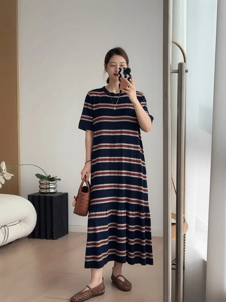 Ele coton décontracté rayure t-shirt Dr femmes h-line été nouveau Sle ort Sve Cleanfit scène de campagne Fem Dr