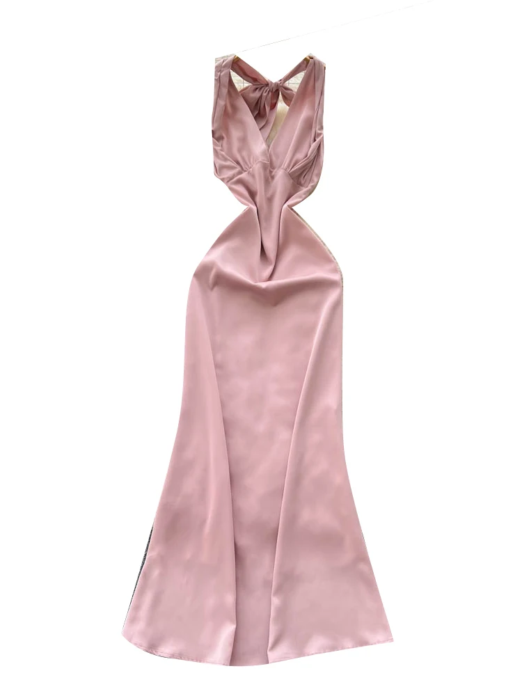 Ele Satin Wrap Dr Women's Faion Slimming Bal Gown High Waist A-Line Skirt Luxury Sle Summer Season Ci Commute