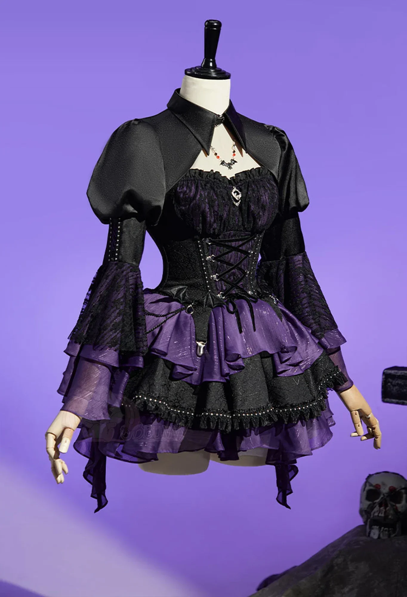 Women's Halloween Fantasy Uniform Lolita Cosplay Costume Set with Dress Socks And Brooch Sweet Elissabat Monster Theme for Party view 4