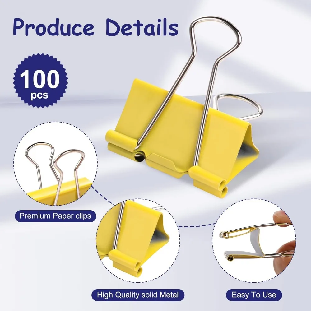 Large Binder Clips 1.6 Inch (36 pcs), Colored Big Paper Clips for Office