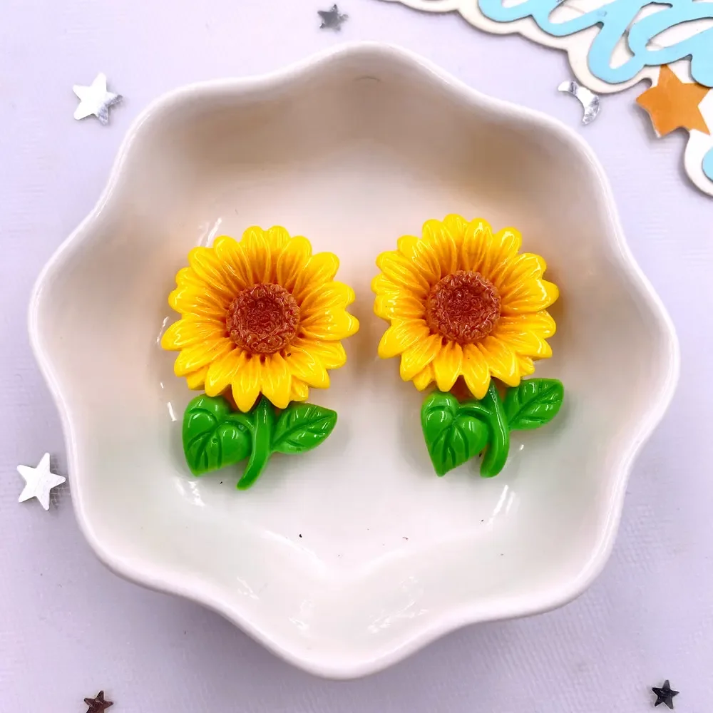 10PCS Resin Kawaii Colorful Painted Sunflower Lotus Morning Glory Flatback Flower Stone Figurines Scrapbook DIY Bow Decor Crafts