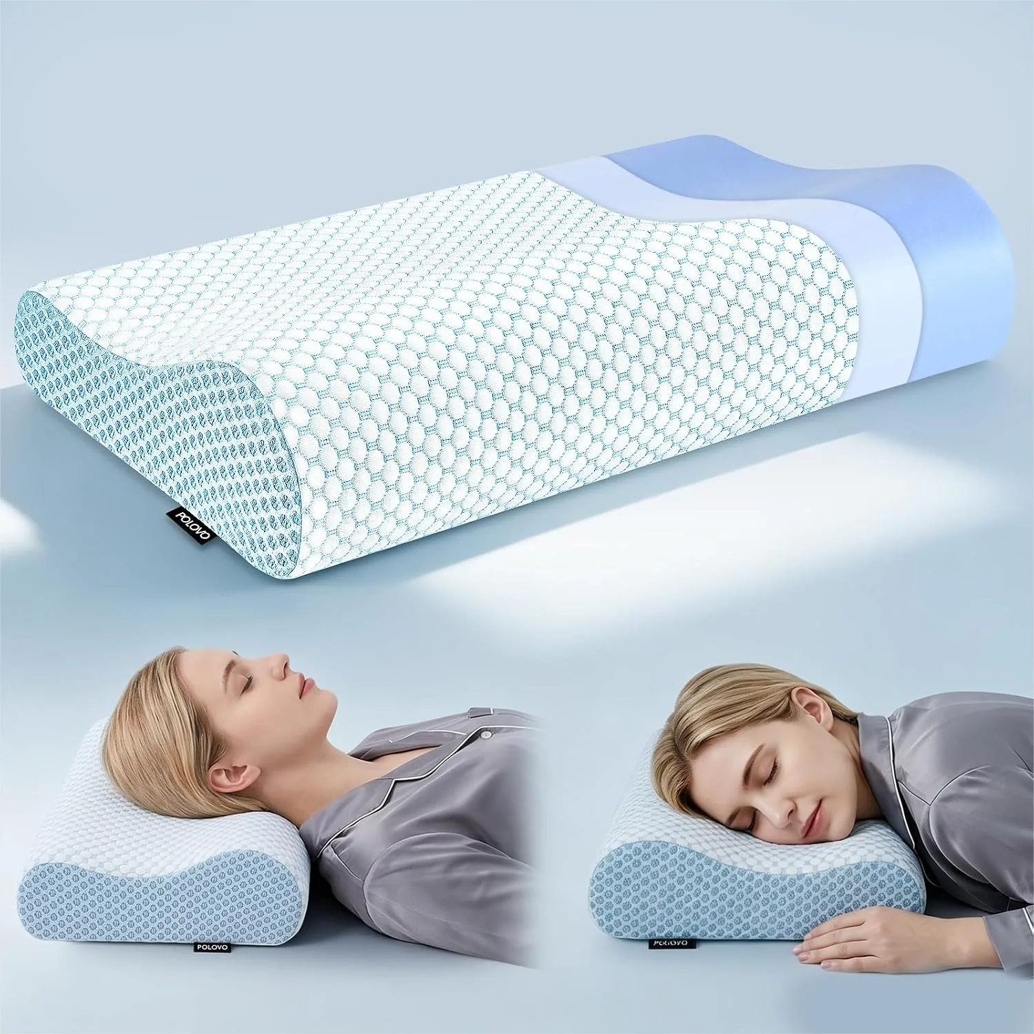 Memory Foam Neck Pillow for Sleeping with Ergonomic Support for Side Back Stomach Sleepers, Contour Design for Neck and Shoulder