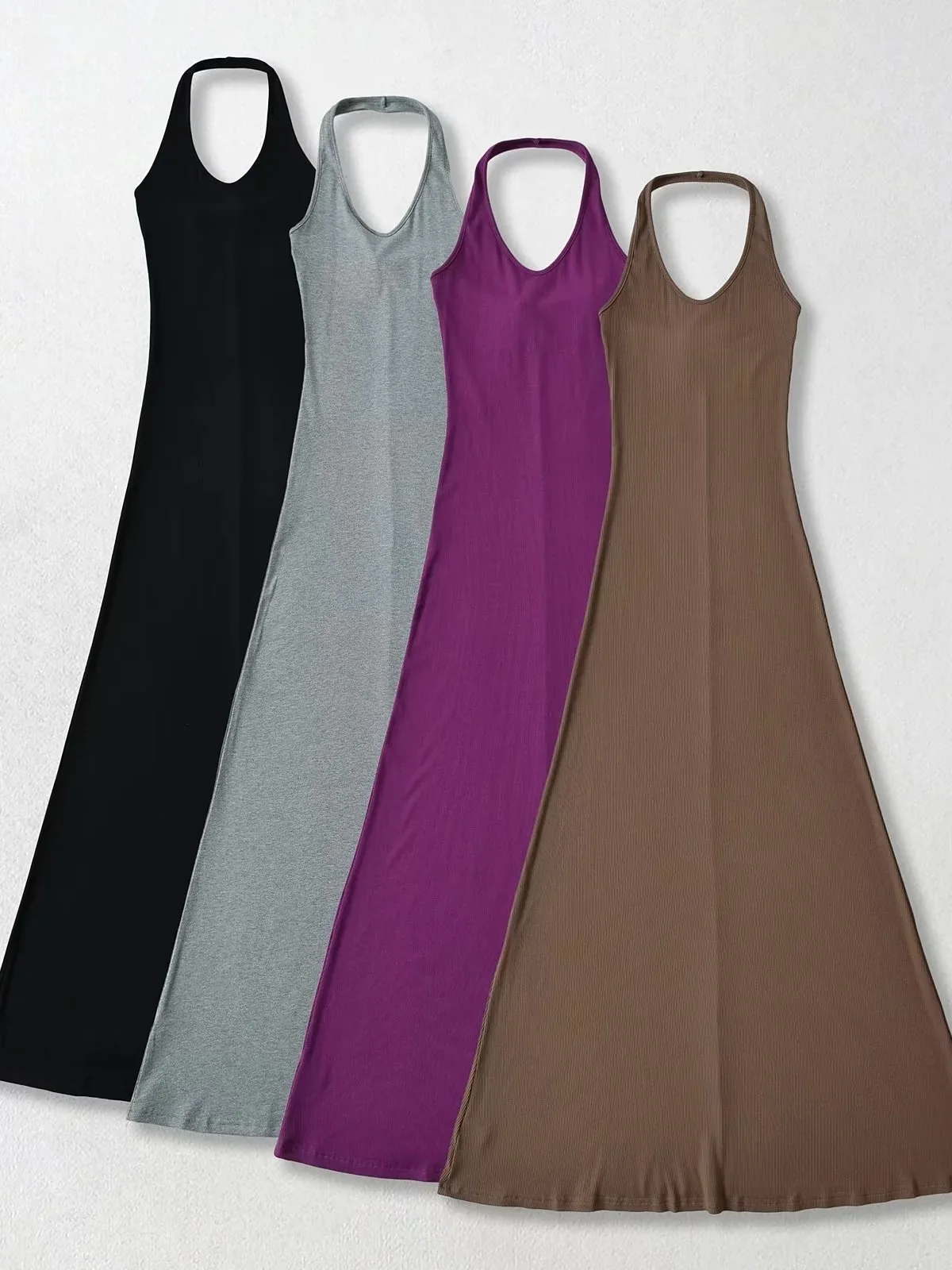 Sexy Pure Desire Hanging Neck Long Dress Women's 2024 Summer New Style Large Backless U-neck Solid Sling Long Dress C633