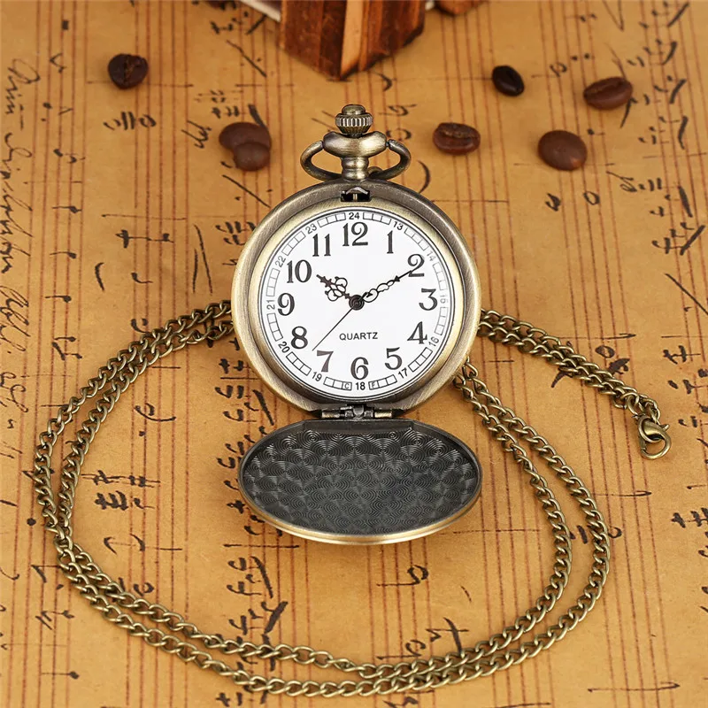 Steampunk Locomotive Steam Train Design Watch, Bronze Quartz Relógio de Bolso para Homens e Mulheres, Cadeia Colar Pingente Ferroviário