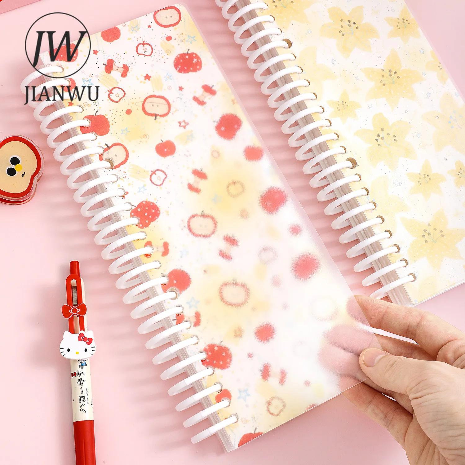 JIANWU Cute Apple Flower Cover Transparent Loose-leaf Material Collage Journal Storage Book Creative Student Supplies Stationery