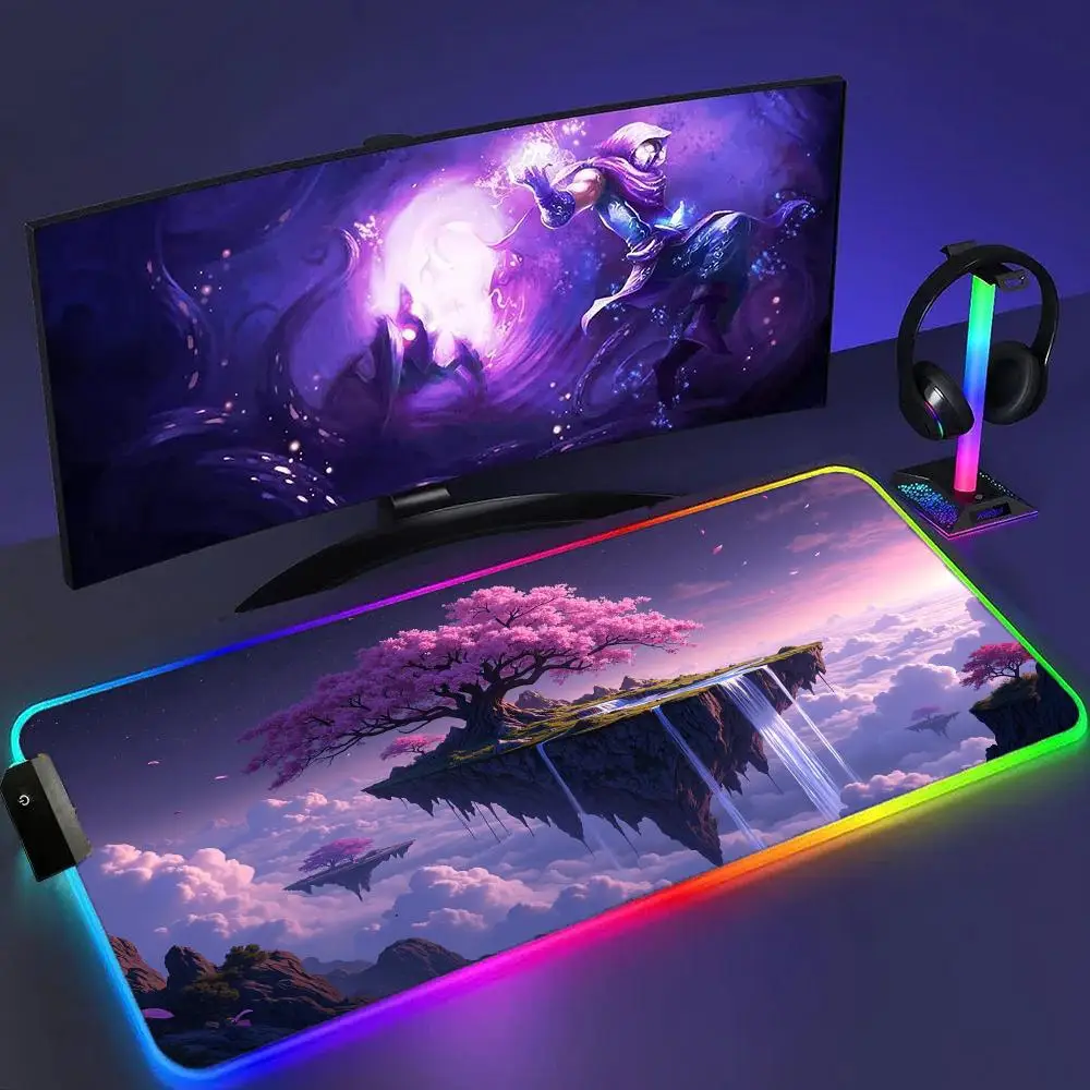 

Sakura Island Mouse Pad XXL RGB Gaming Mouse Pad Gamer Accessories Large LED Light Mousepads PC Computer Desk Mat with Backlit
