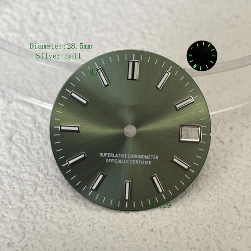 Imagen 2 del producto Esfera con logotipo S y fecha de 28,5mm, adecuada para movimiento automático japonés NH35 NH36, luminosa verde, esfera con logotipo de 29mm, accesorios para reloj