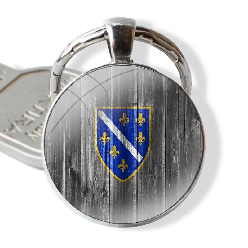 Keychain Handmade Glass Cabochon Key Ring Holder Pendant Key Chains Bosnia and Herzegovina Flag