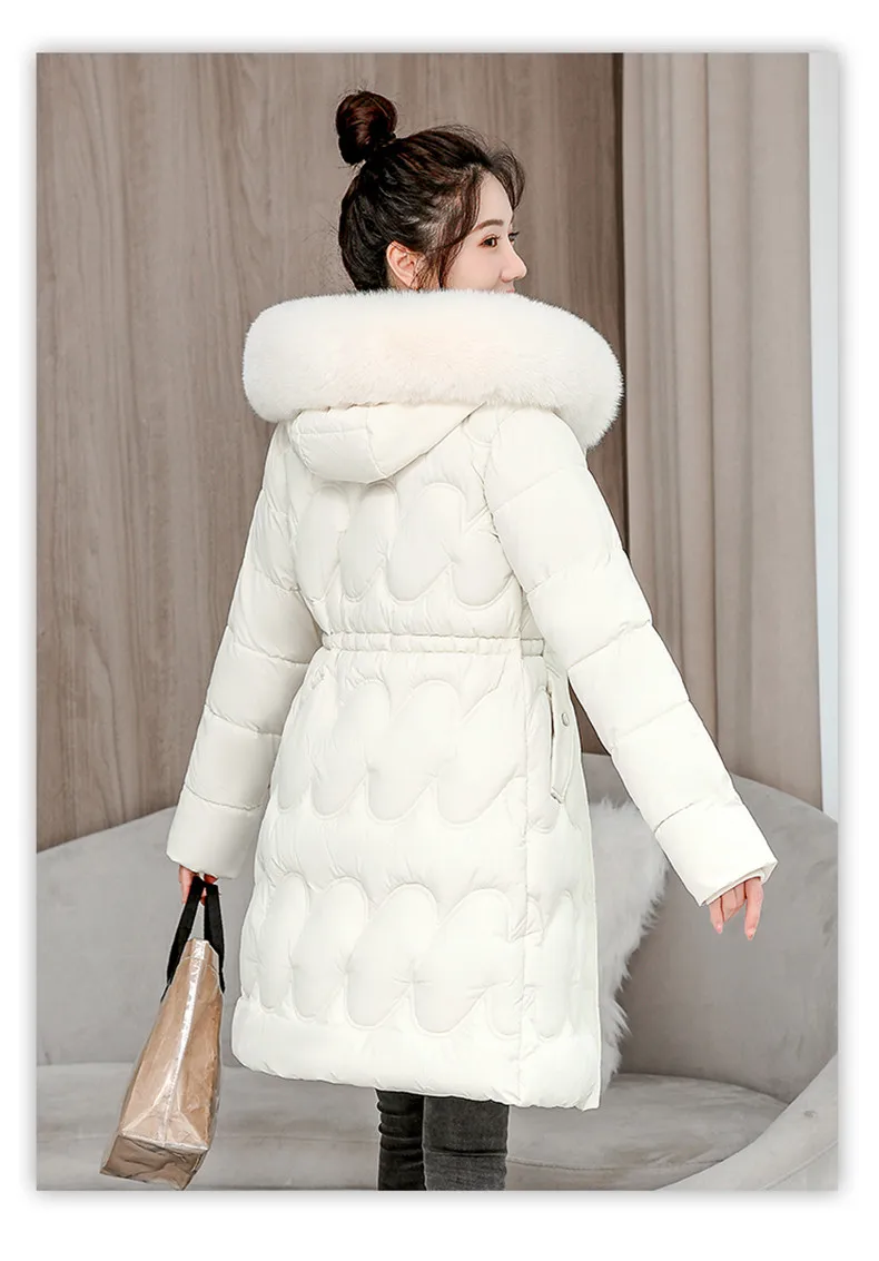 2026 Winter New Fur Collar Puffer Down Parka Loose Long Hooded Warmer Thicken Snow Jacket Pocket Zipper Outerwear Female
