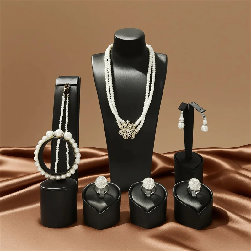 

PU Leather Jewelry Display Stand,Necklace Ring Earring Anti Scratch Storage Holder,for Store Window Exhibition Retail Showcase