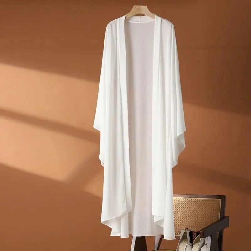 

Summer New Mesh Women Sun Protection Clothing Female Long Beach Cardigan Wild Thin Hollow Out Loose Blouse JJ658