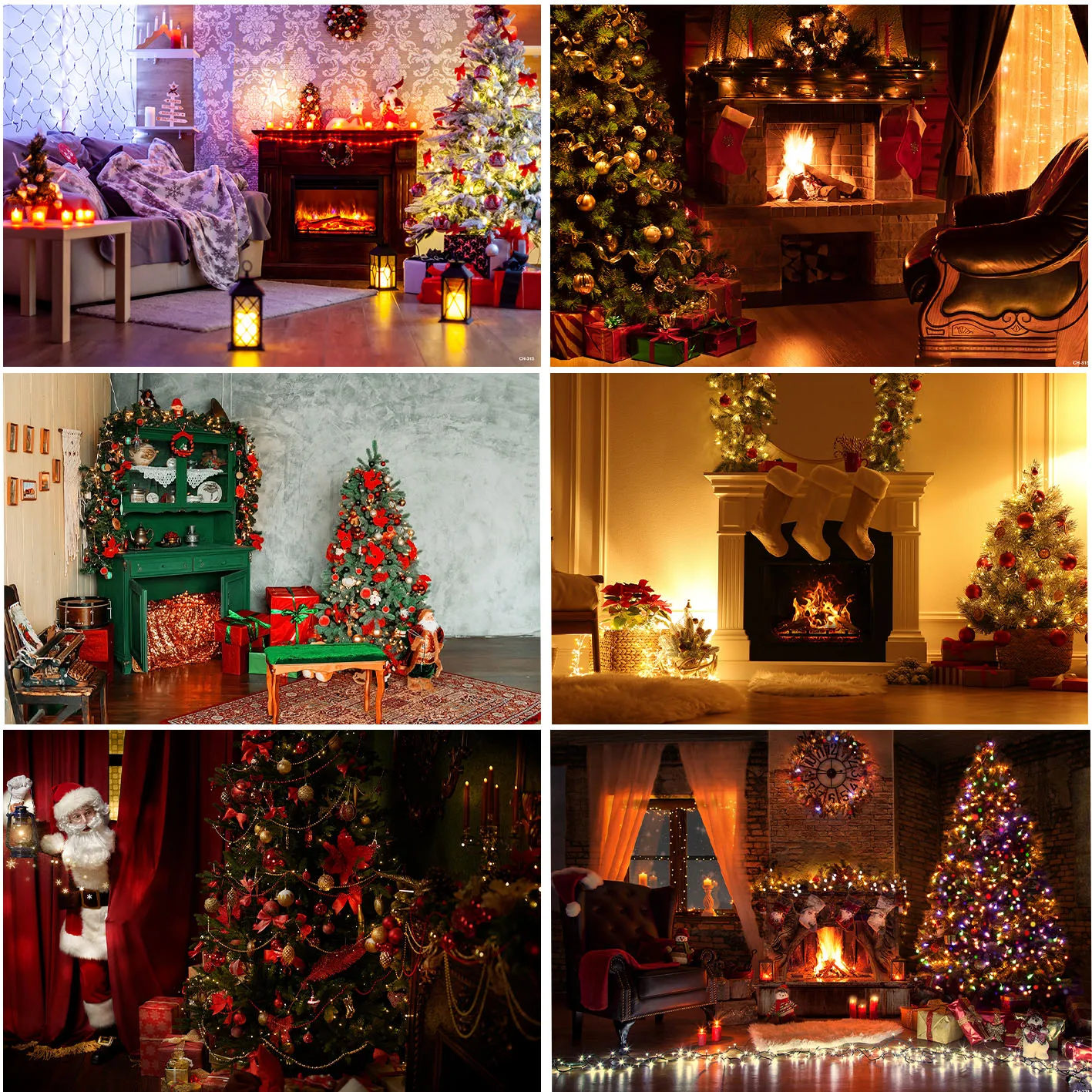 Backgrounds Christmas Party Home Interior Decoration Family Portrait Children Newborn Xmas Trees Firework Photo Banner Backdrops