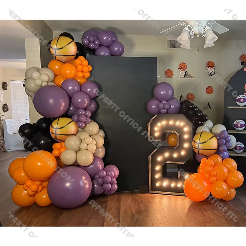 141pcs Sports Party Basketball Balloons Arch Garland Kit Decor for Kids Baby Shower Baptism Boys 1st 2nd Birthday Gender Reveal