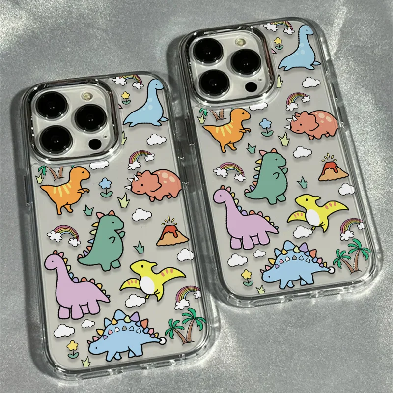 Funda de teléfono suave con marco de fotos de dinosaurio adorable en pantalla completa, compatible con iPhone 17, 16, 15, 14, 13, 12, 11 Pro Max, celular barato