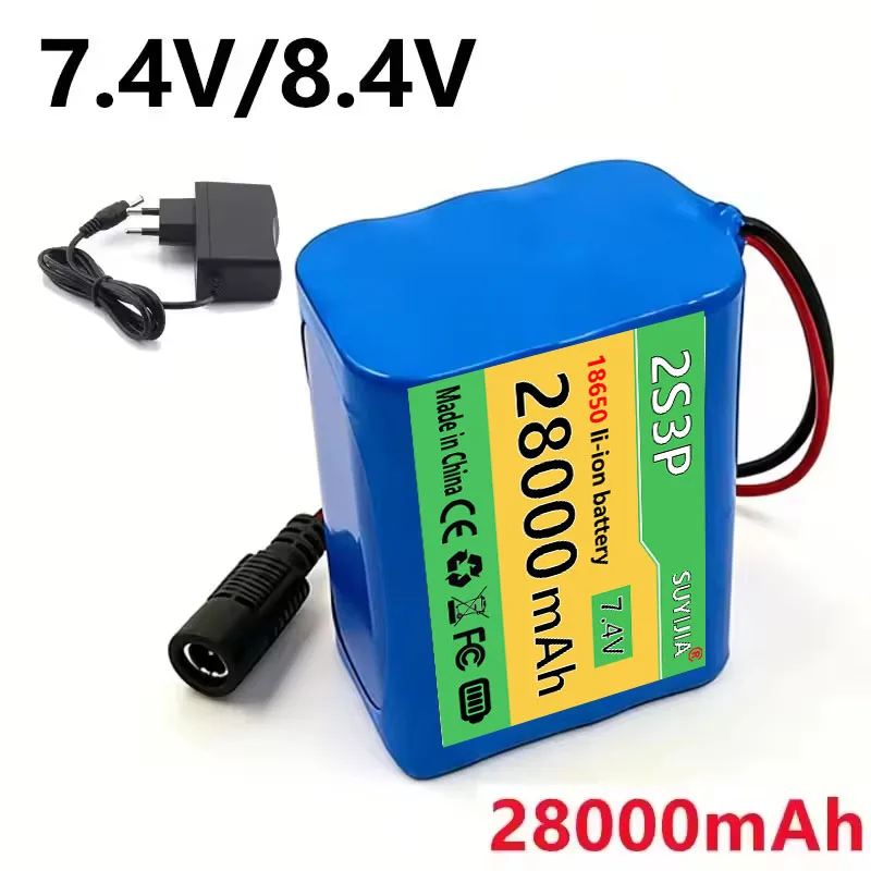 8.4V 28Ah 2s3p 18650 Lithium Battery, Built-in BMS for 7.4V 8.4V Bicycle Lights, Fishing Lights, and Remote Control Boats