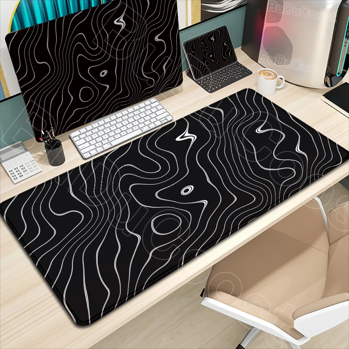 Black Gray Mouse Pad Home Office Desk Rubber Decor Desk Mat Artistic Pattern Atmosphere Non-slip Gaming Mouse Pad Pc Accessories