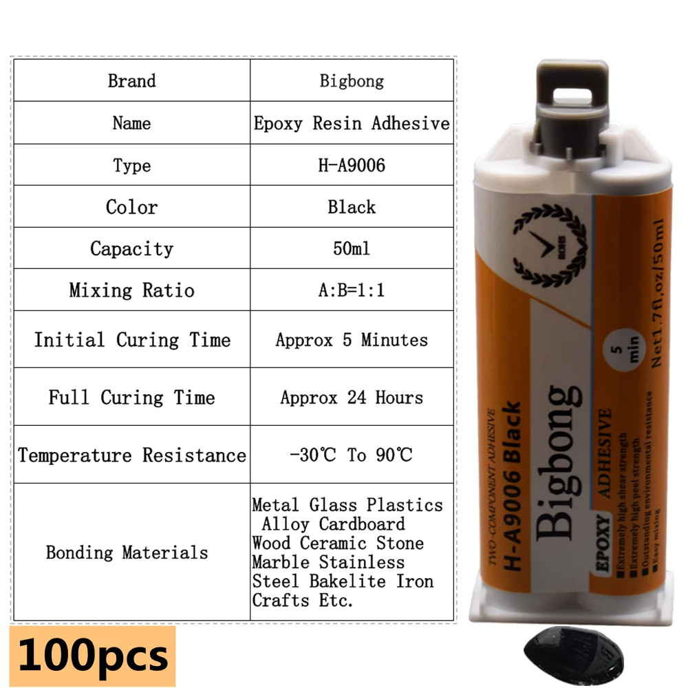 100 Stück Epoxidharz 50ml Schwarzer Super AB Klebstoff 1:1 Zweikomponenten-Strukturklebstoff 5 Minuten Starker Kleber Bigbong Dichtmasse Epoxies – Detail 1