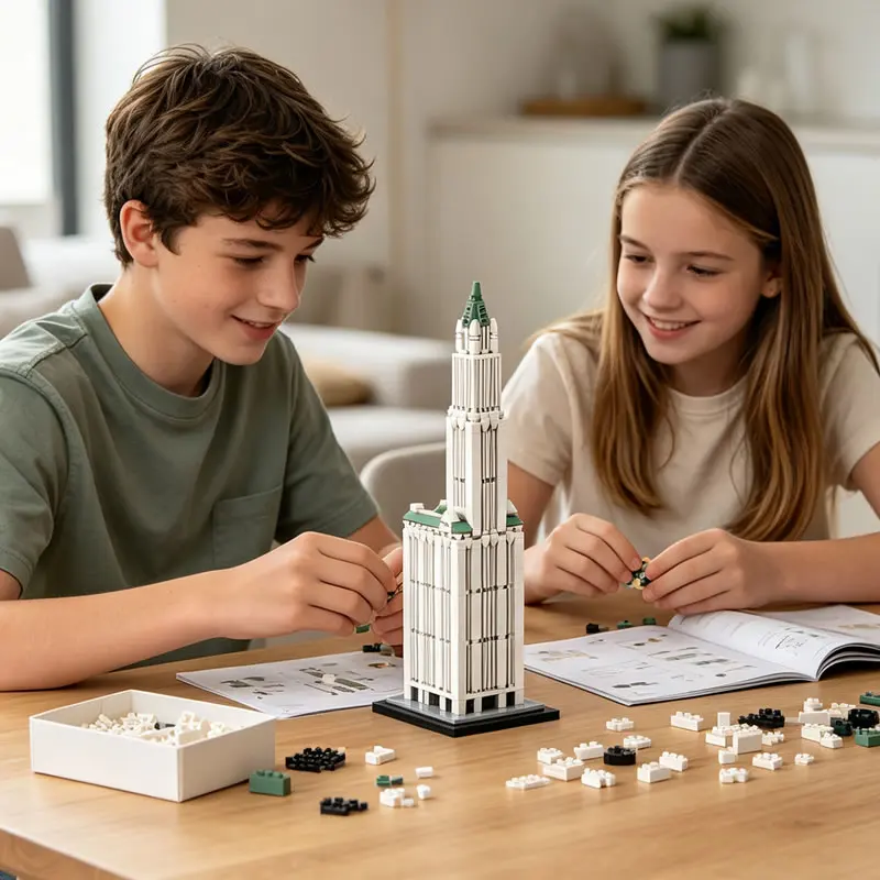 Woolworth Building Blocks MOC Broadway Manhattan Gothic Historic Skyscraper Modern Commerce Tower Plaza Architecture Toy Gift