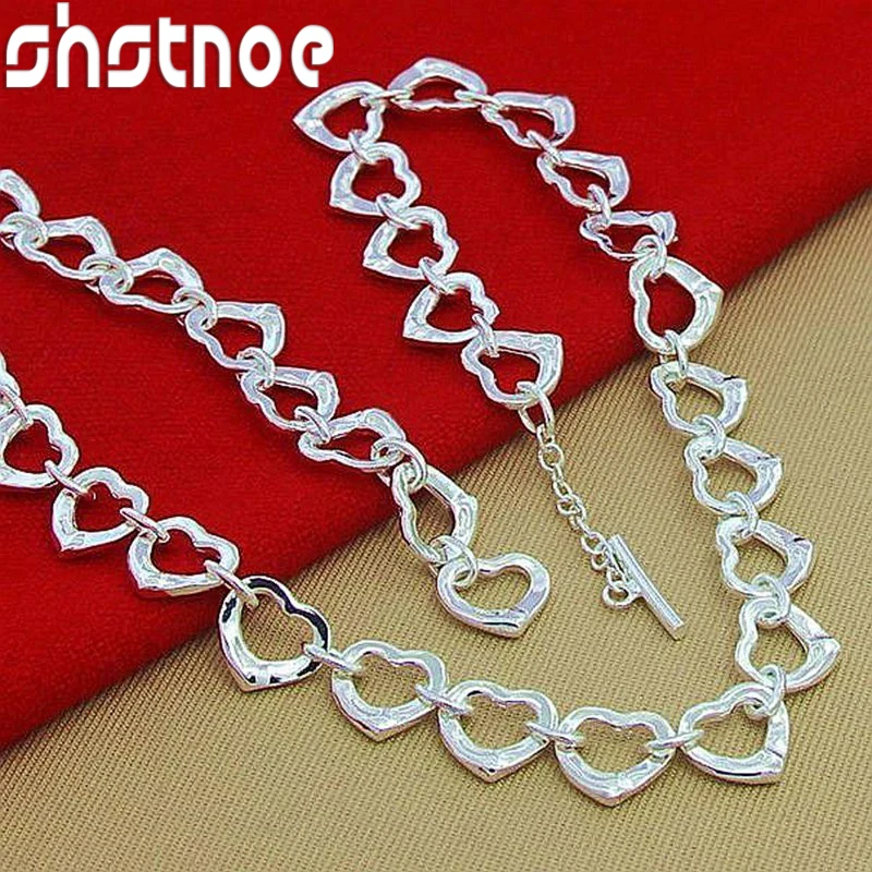 SHSTONE-Collier coeur complet en argent regardé 925 pour femme, jolis bijoux de fête de fiançailles de mariage, cadeau d'anniversaire et de Saint-Valentin