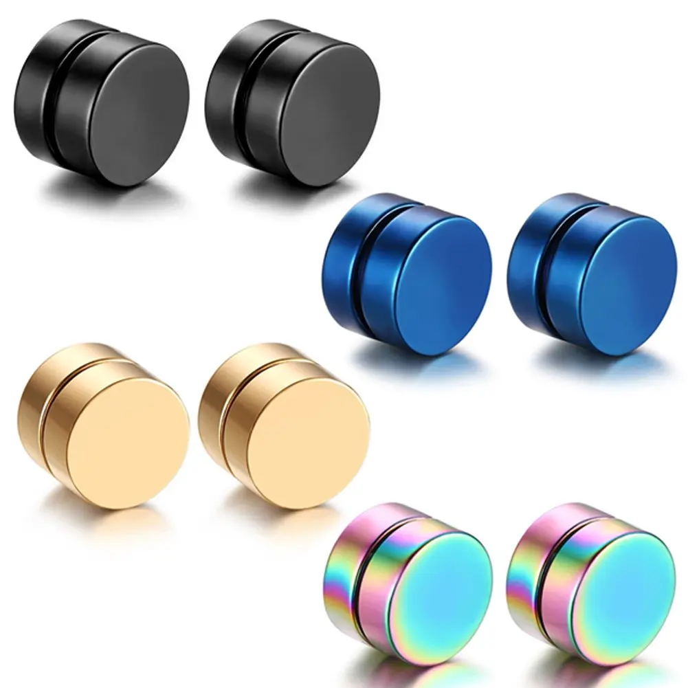 4-5 Pairs Stainless Steel Magnetic Fake Gauges Stud Earrings No Piercing Clip on Earrings Set for Men Women image 5