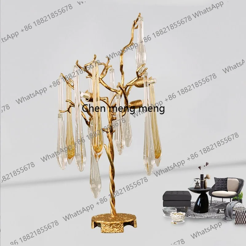 D80 Light luxury all-copper crystal bedside lamp post-modern branch modeling villa bedroom living room decorative table lamp