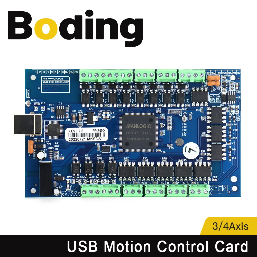 BODING XHC 3/4 Axis USB Motion Control Card MKS3/4-V Isolated Open Collector Output 5V 20mA 2000KHZ Isolation Voltage 3.5KV