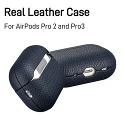 Real Leather Case For AirPods Pro 3 Pro 2 Business Earphone Cases For AirPods Pro 3 Generation Cover Headset Shell MagSafe Case