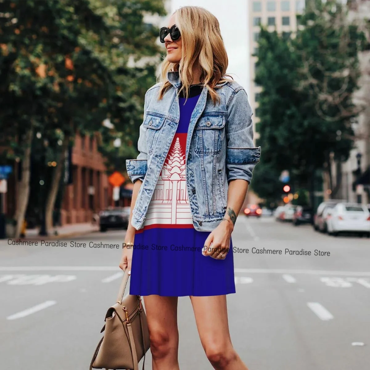 فستان نسائي بعلم كمبوديا فساتين صيفية كاجوال تي شيرت لتغطية الشاطئ فستان بدون أكمام #5