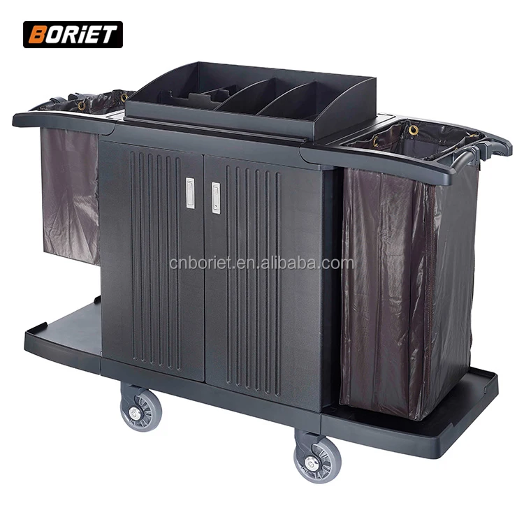 PP Plastic Hotel Room Service Trolleys With Wheels, Linen Laundry Cleaning Carts