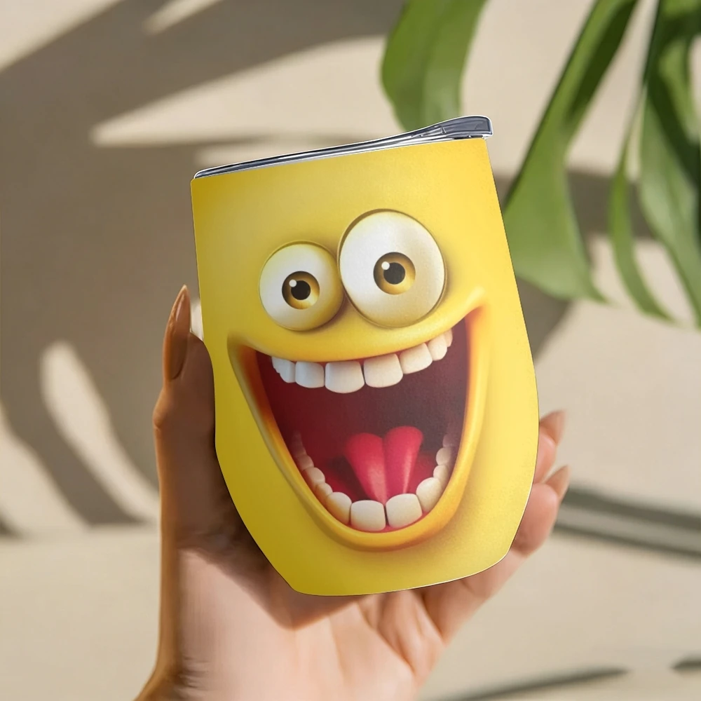 Cartoon Expression Pack Vacuum Flasks 12oz Insulated with Lid Double Wall Vacuum Stainless Steel Cup Hot & Cold Drink Mug Gift