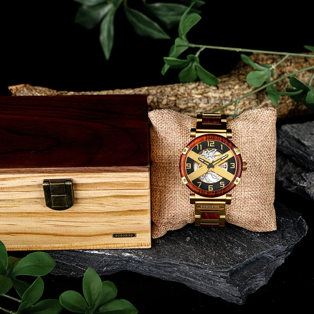 BOBOBIRD Automatic Watch Men Wooden Metal Mechanical Wristwatch New Top Fashion Business Watches Clock Gift Box Personal Custom