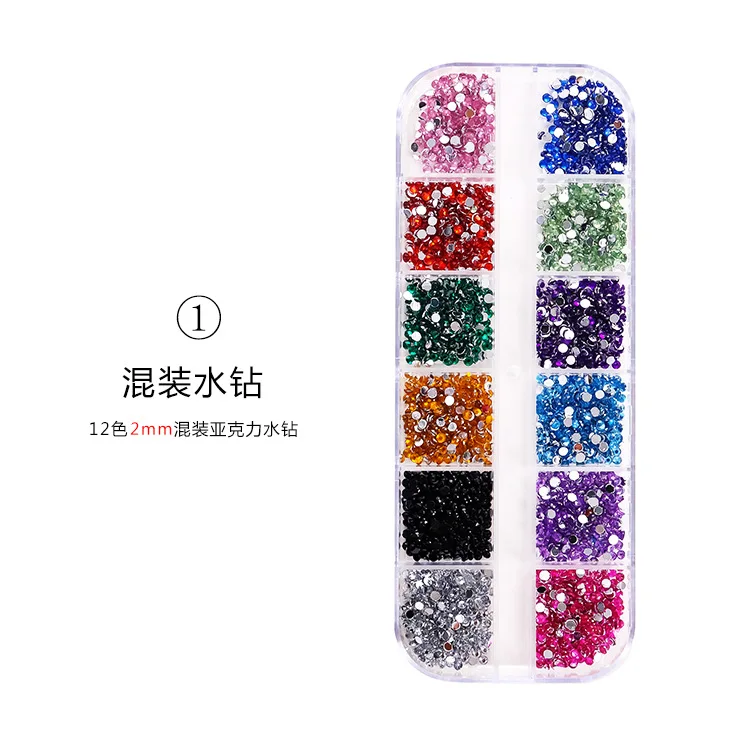 Strass de cristal cintilante para arte em unhas, 12 grades, pedras preciosas com parte traseira lisa para decoração versátil, adorna unhas, sapatos, bolsas de maquiagem