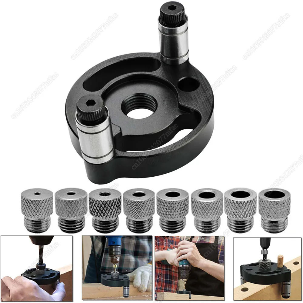 

3-10mm Dowel Jig Kit - Self Centering Drill Guide Locator with 8 Steel Bushing -Woodworking Aluminum Alloy Hole Puncher Black