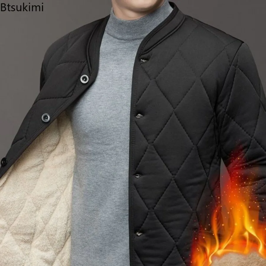 Autumn Winter Stand Collar Parka Jacket Men\'s Quilted Cotton Padded Lamb Fleece Coats Button Cardigan Thicken Warm Casual Jacket