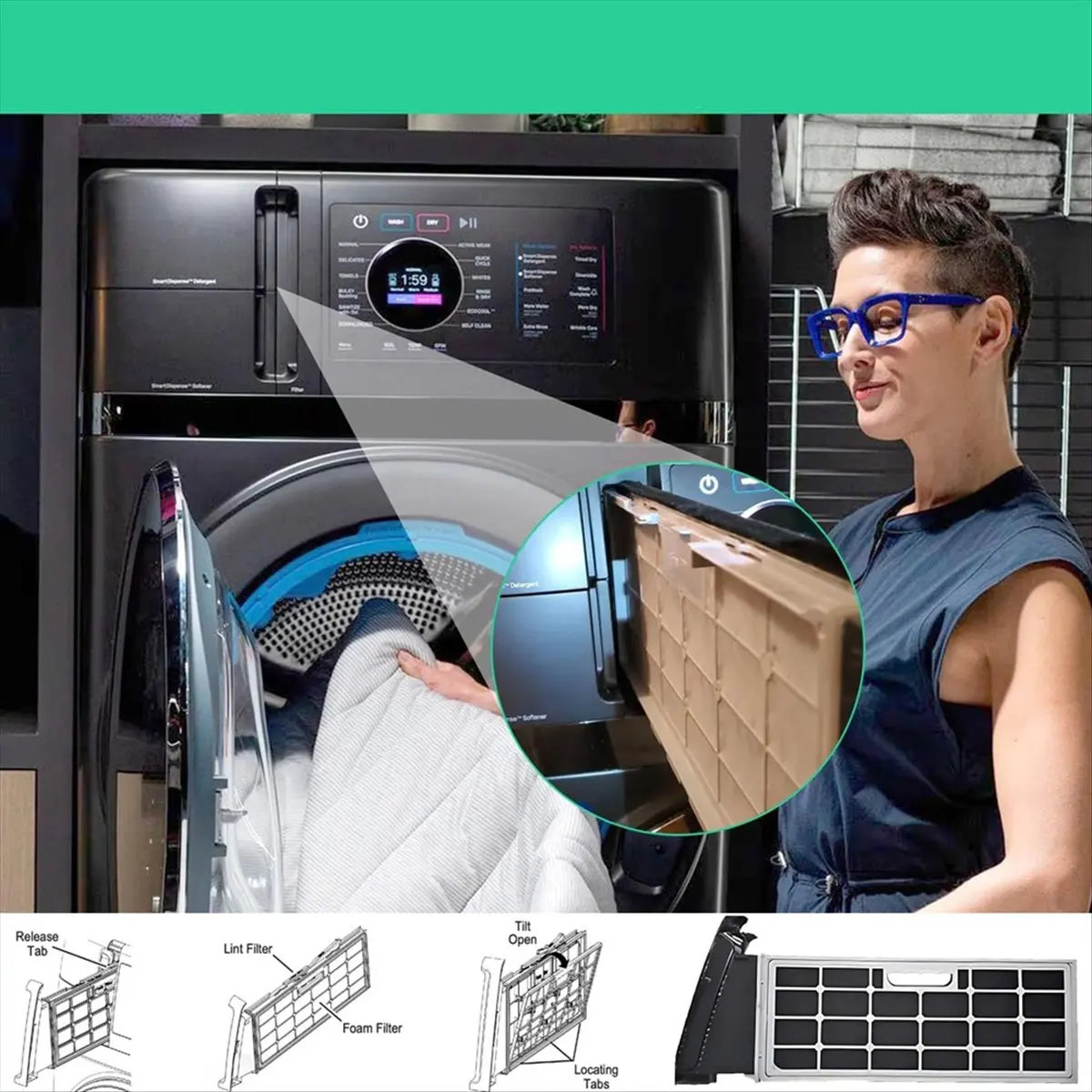 (ABZD) WH01X35719 Lint Filter with Dryer Vent Brush Replacement for GE Profile Washer Dryer Combo Fit for GE Models