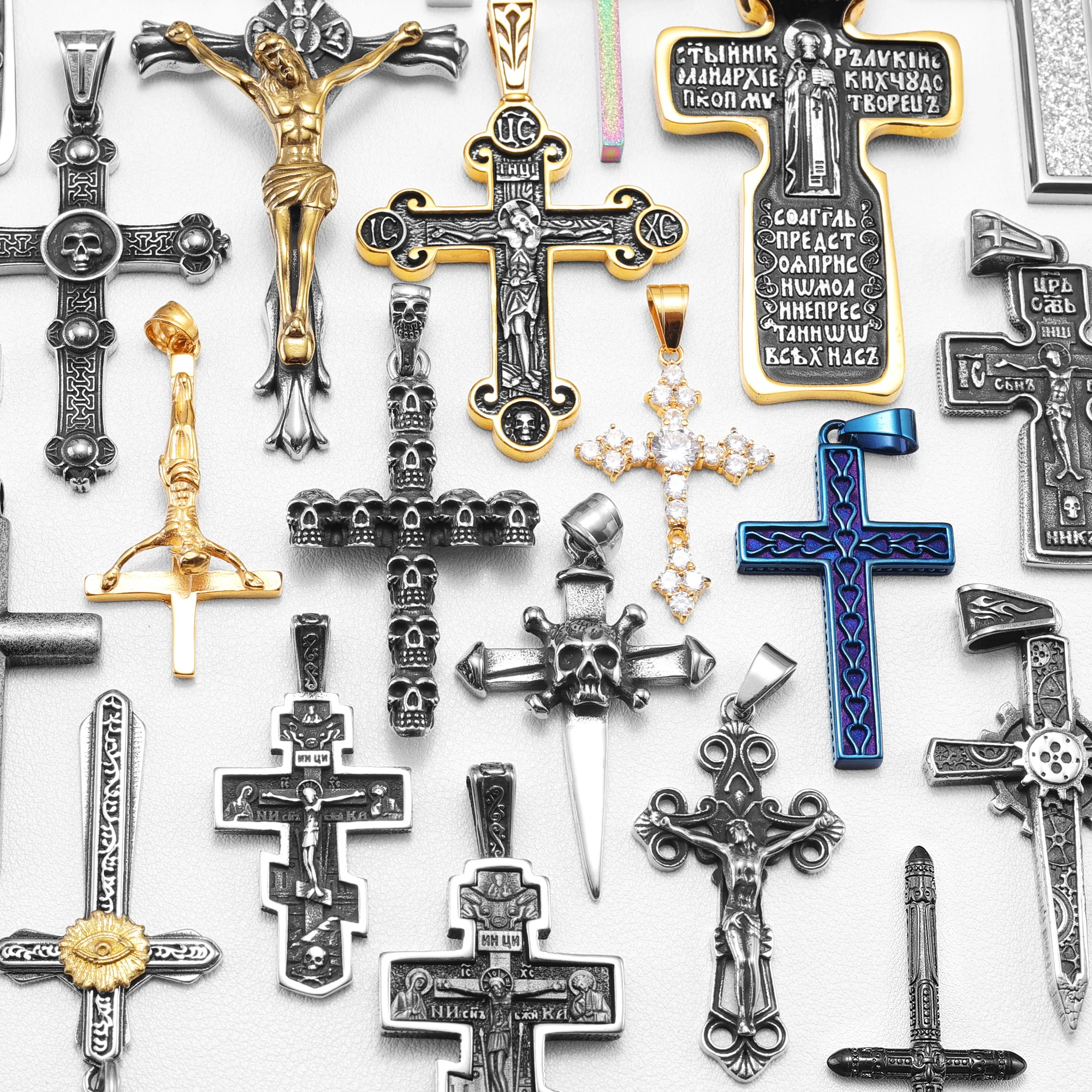 Variety Cross Necklaces 316L Stainless Steel Men Personalized Crosses Pendants Chain Religion Hiphop Rap for Couple Jewelry Gift