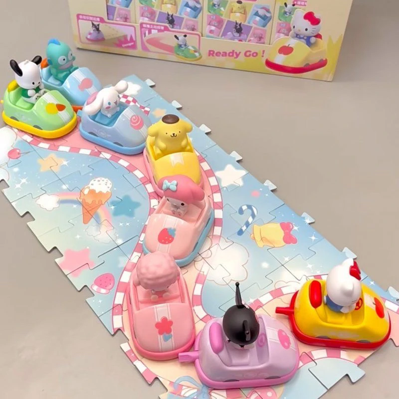 Miniso Sanrio caja ciega genuina, parachoques, Serie de coches, juego de música de acción, regalo lindo para niños, regalo de Navidad, regalo de muñeca