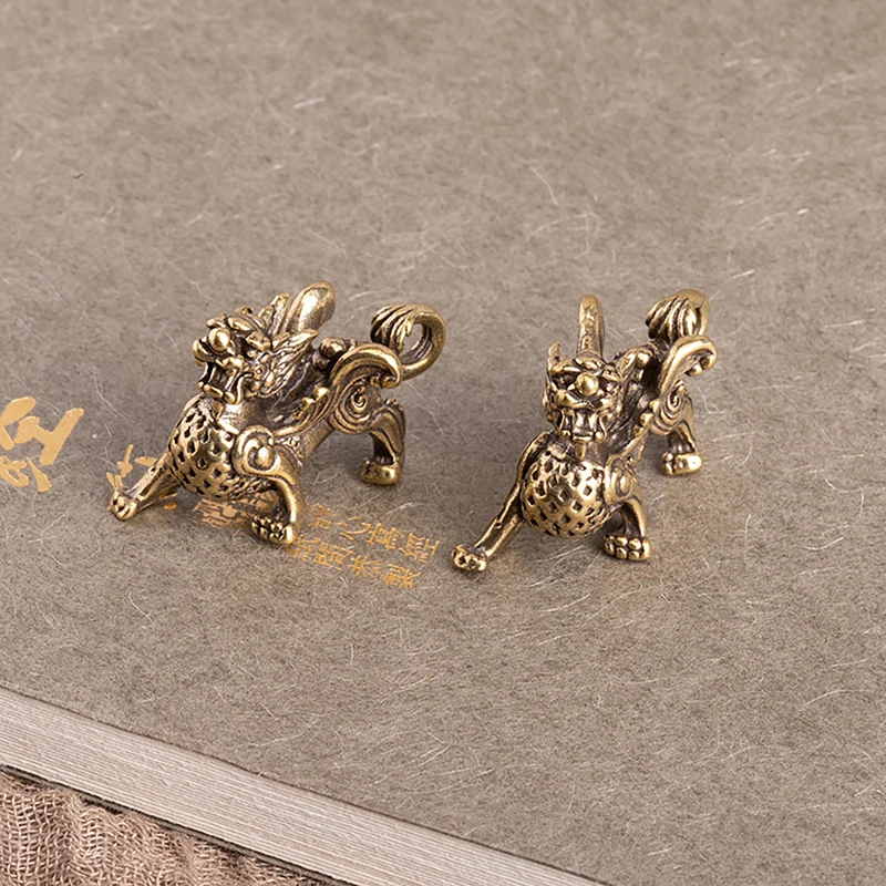 Copper Lucky Beast Kirin Ornaments Vintage Fengshui Pure Brass Figurines Desktop Decorations