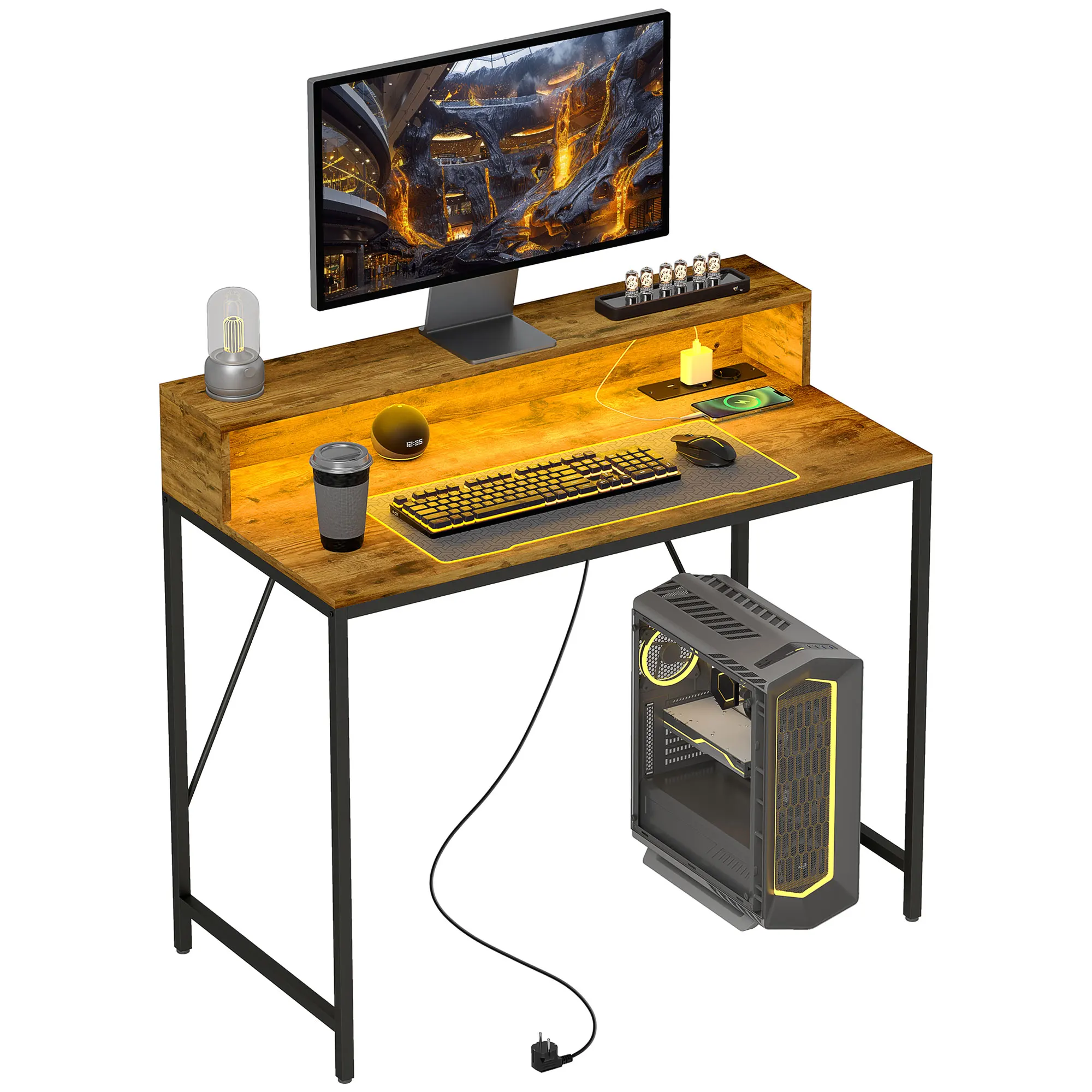 HOMCOM Mesa de Escritorio con Luces LED 100x50x90,5 cm Marrón Rústico