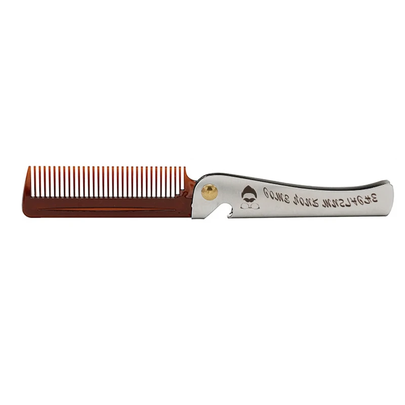 1 Pcs Men Folding Pocket Comb PP Teeth Detangling Hair Beard Comb Metal Handle Foldable Combing Facial Mustache Comb