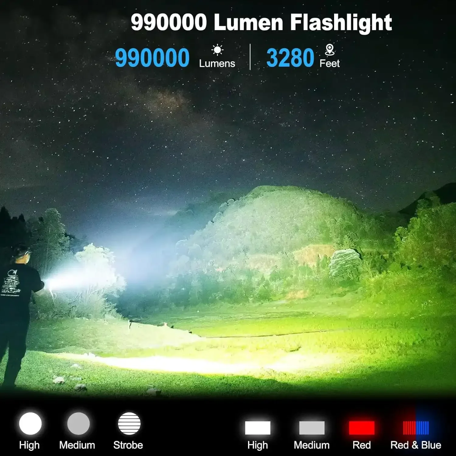 Torcia a luce forte con ricarica, lunga durata, illuminazione multifunzionale a lungo raggio per esterni, torcia con luce da lavoro