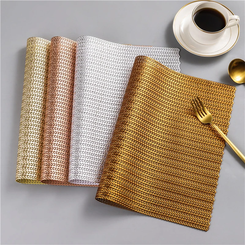 1pc Rectangle Pvc Placemat Gilded Insulated High-end Hotel Restaurant Dining Table Mat Decoration Hollowed-out non-slip Pad