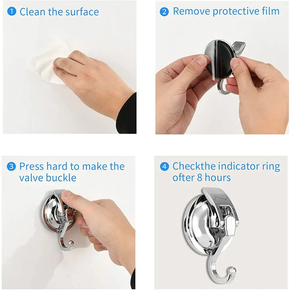 Reusable Easy to Install Polished Bathroom Shower Chrome-Plated Suction Cup Hooks Organization