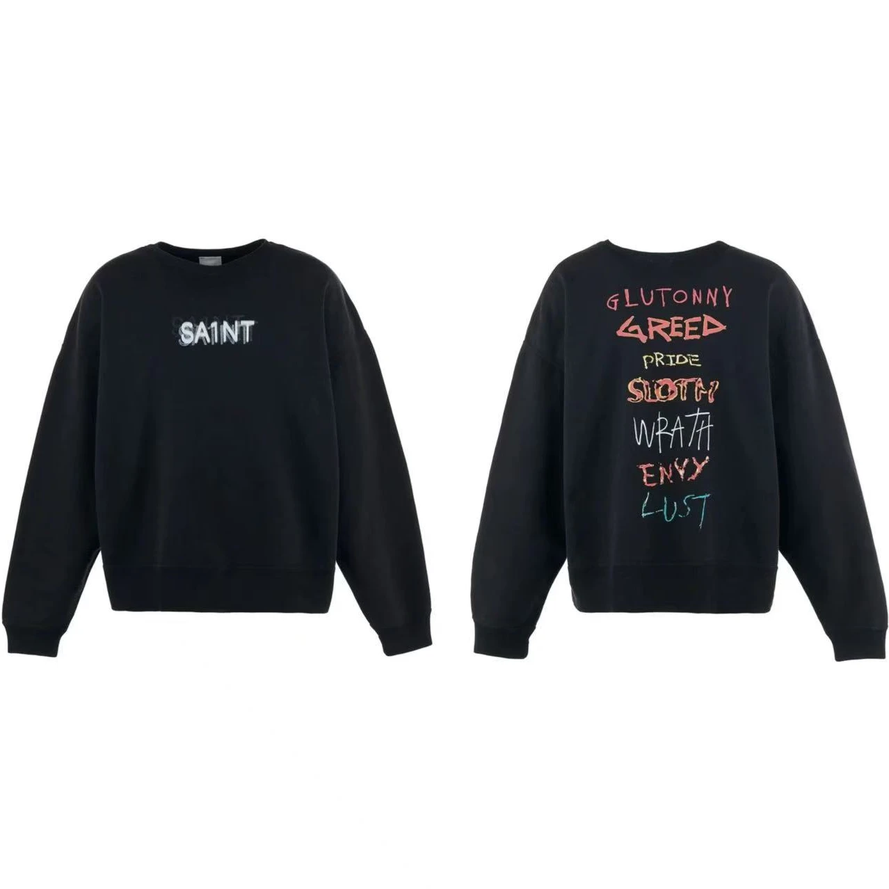 

25fw Washed Saint NECK SWEAT Black Sweatshirts Men Women Best Quality Hoodie Crewneck