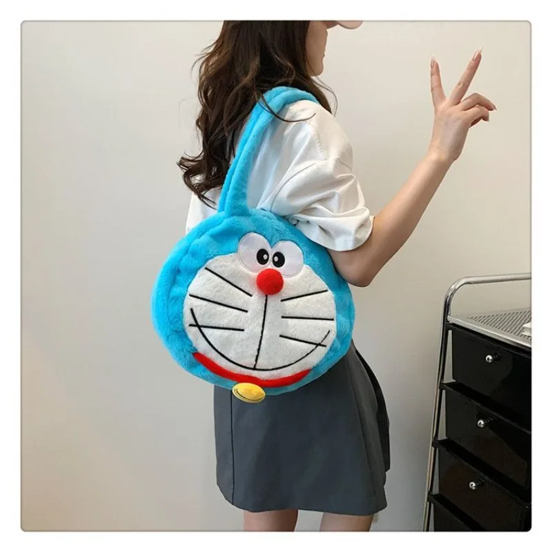 Blue Fatty Doraemon anime peripheral cartoon crossbody bag for women, skin-friendly, soft, cute and textured plush tote bag