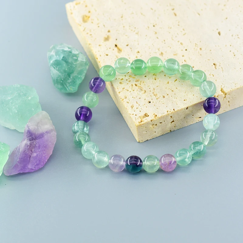 Pulsera de fluorita con cuentas de piedras naturales, joyería para mujer, cuentas de ágatas de cristal de amatista, brazalete curativo energético