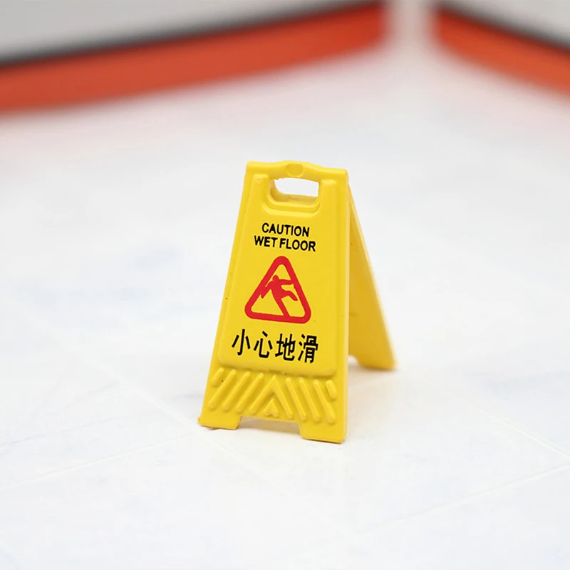 1/12 Dollhouse Caution Wet Floor Warning Sign Dollhouse Miniature Traffic Scene Toys Dolls House Decoration Accessories