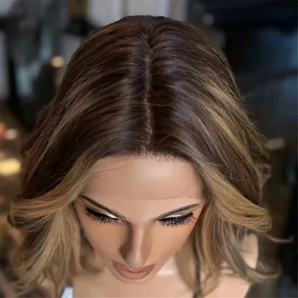 

Синтетические парики: натуральный средний коричневый волнистый волос, балаяж, высокая плотность 150%, предварительно проработанная линия роста волос, термостойкое волокно, женские.